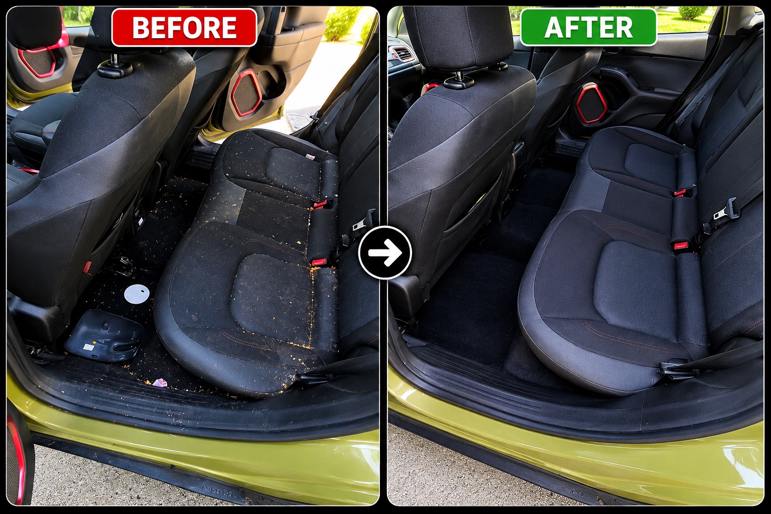 Before and after interior detailing comparison